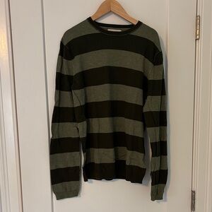 Banana Republic Olive Green and Black Striped Cotton Cashmere Sweater, Size M
